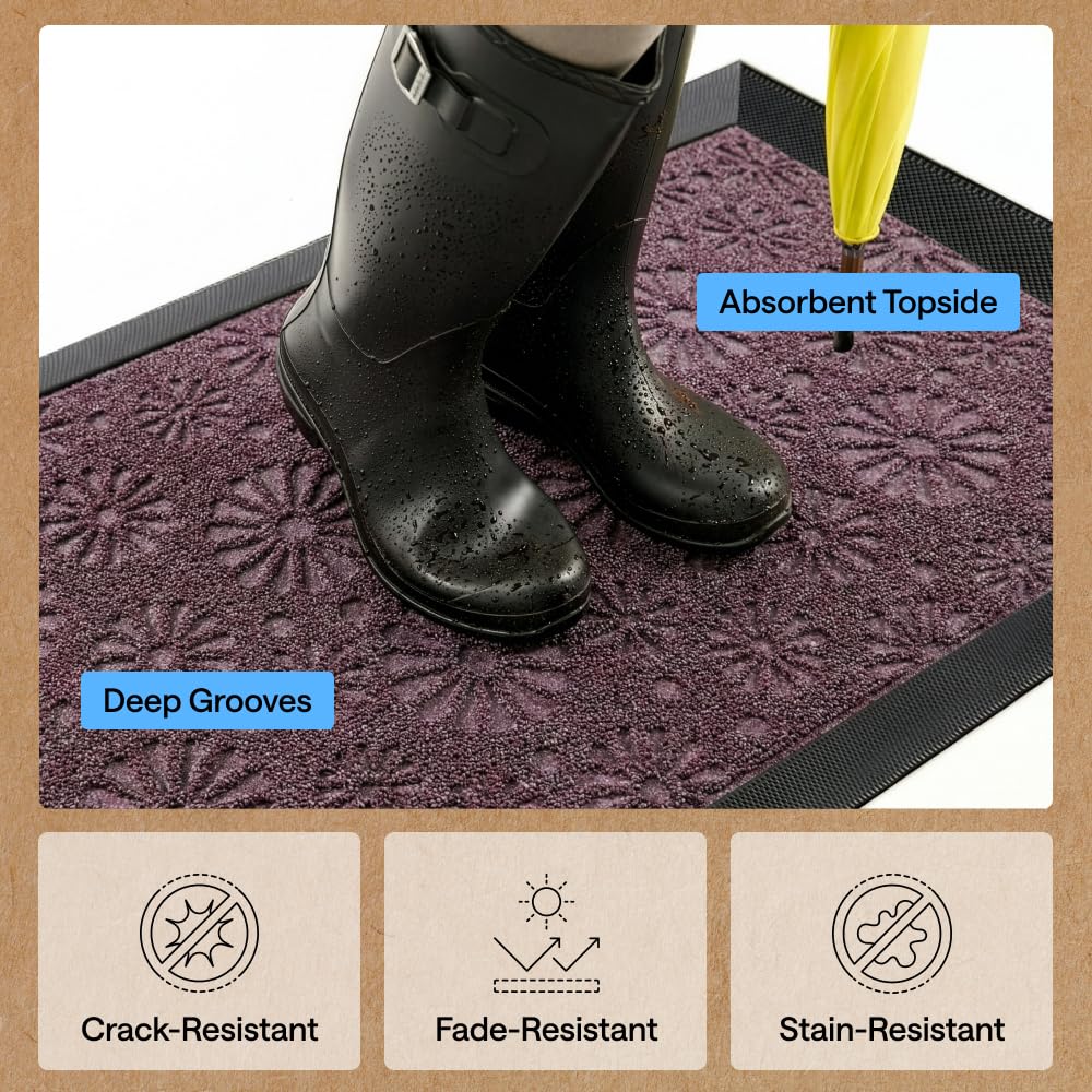 GORILLA GRIP WeatherMAX doormat low-profile edge for easy door clearance.