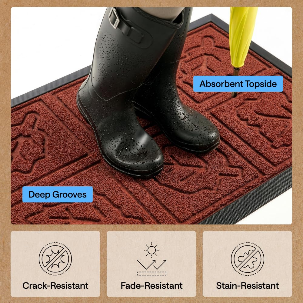 Burgundy leaves color adds curb appeal to entry with WeatherMAX mat.
