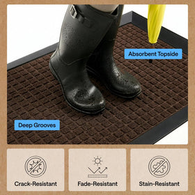Gorilla Grip WeatherMAX natural rubber backing provides tear resistance.