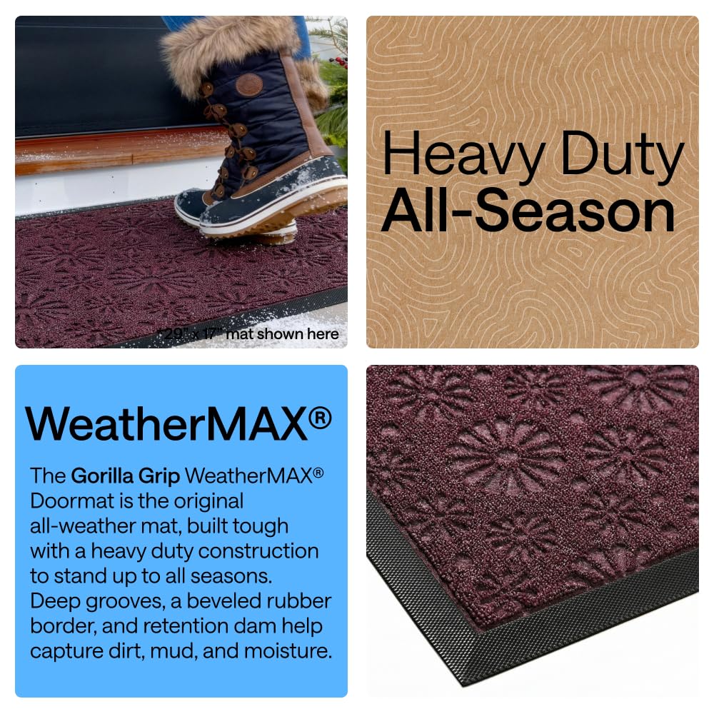 GORILLA GRIP WeatherMAX doormat resists stains and fading for long-lasting appeal.