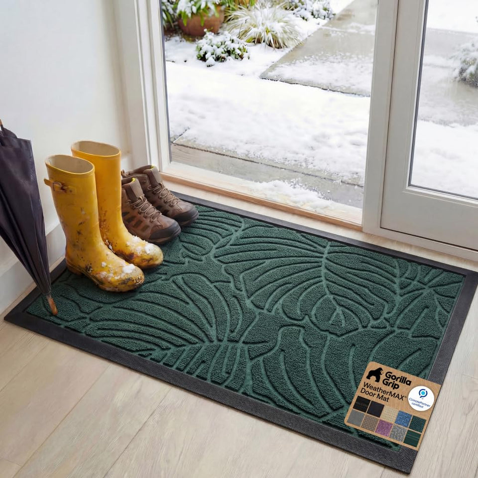 Gorilla Grip WeatherMAX doormat top-side view shows rugged weatherproof surface for all seasons.