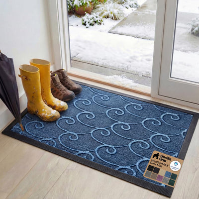 GORILLA GRIP WeatherMAX doormat in Ocean Blue Waves keeps entrances clean and stylish.