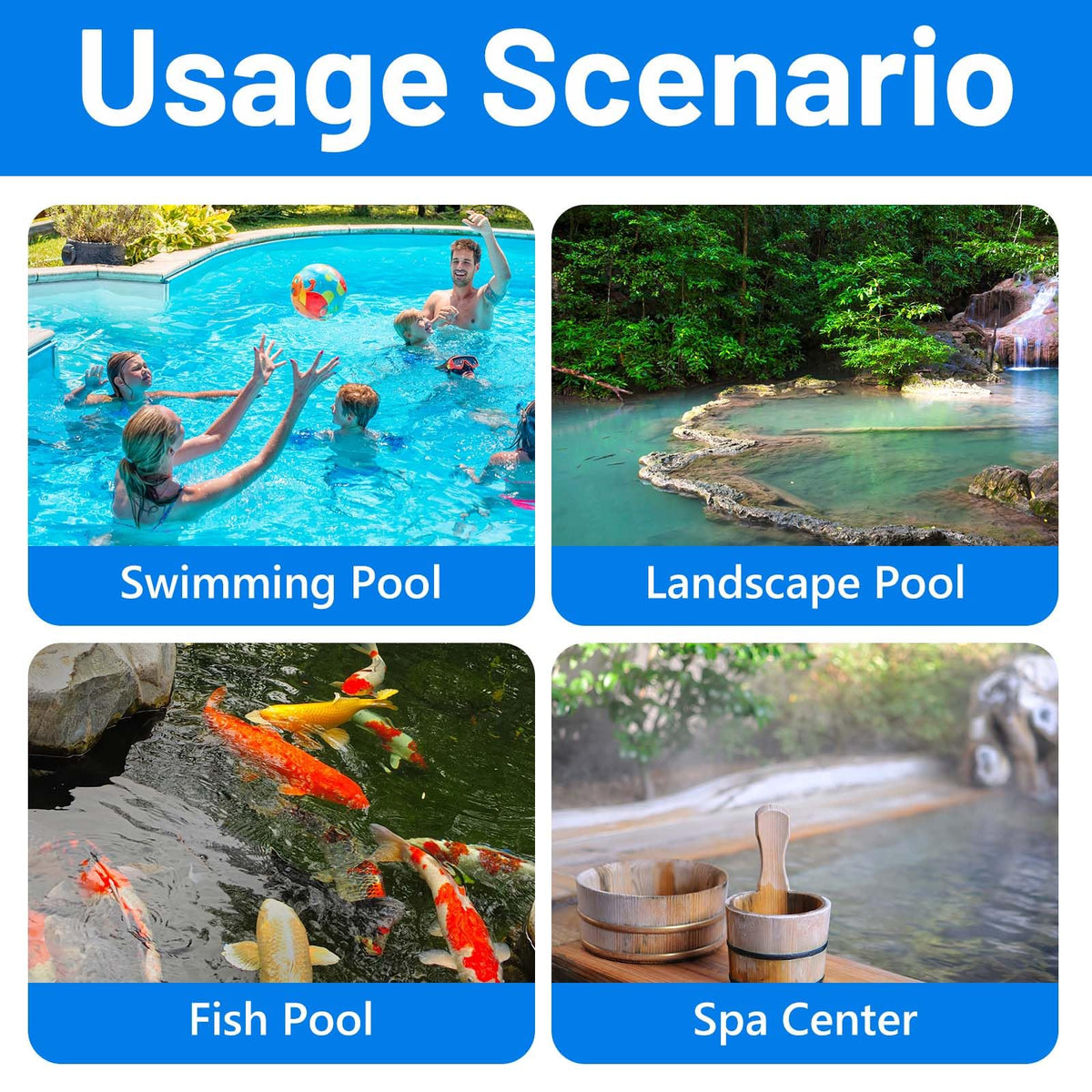 GOROBU durable blue and white hose withstands underwater use season after season.