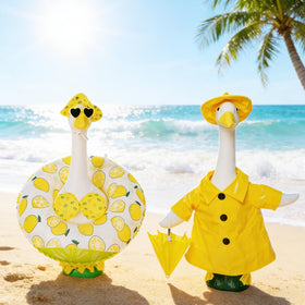 Goroovr Hawaiian summer goose attire brightens patio and garden decor.