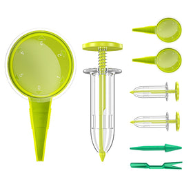 Gostur seed dispenser with five outlets enables precise sowing of tiny seeds.
