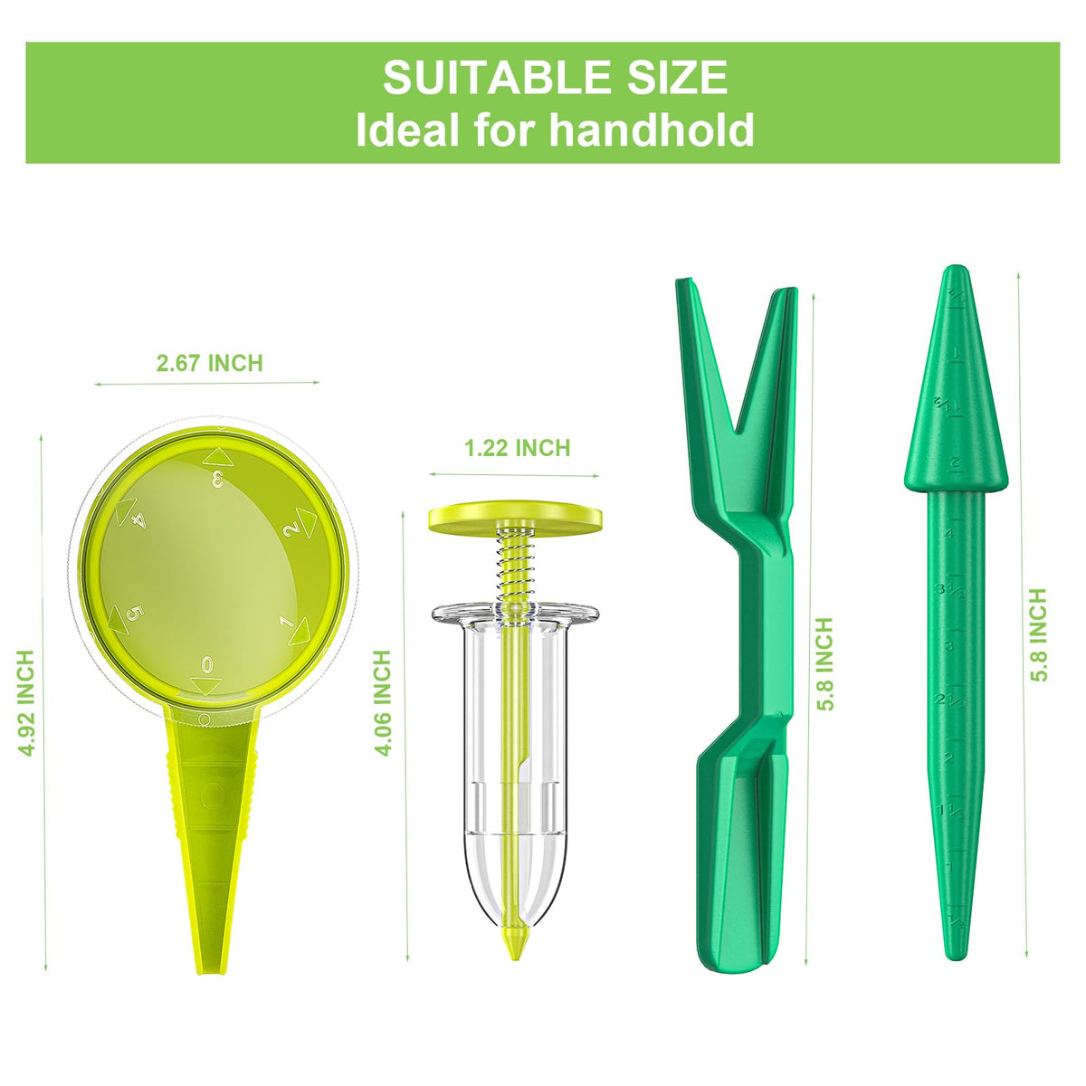 Gostur seed sower with a turnable lip designed for diverse seed sizes.