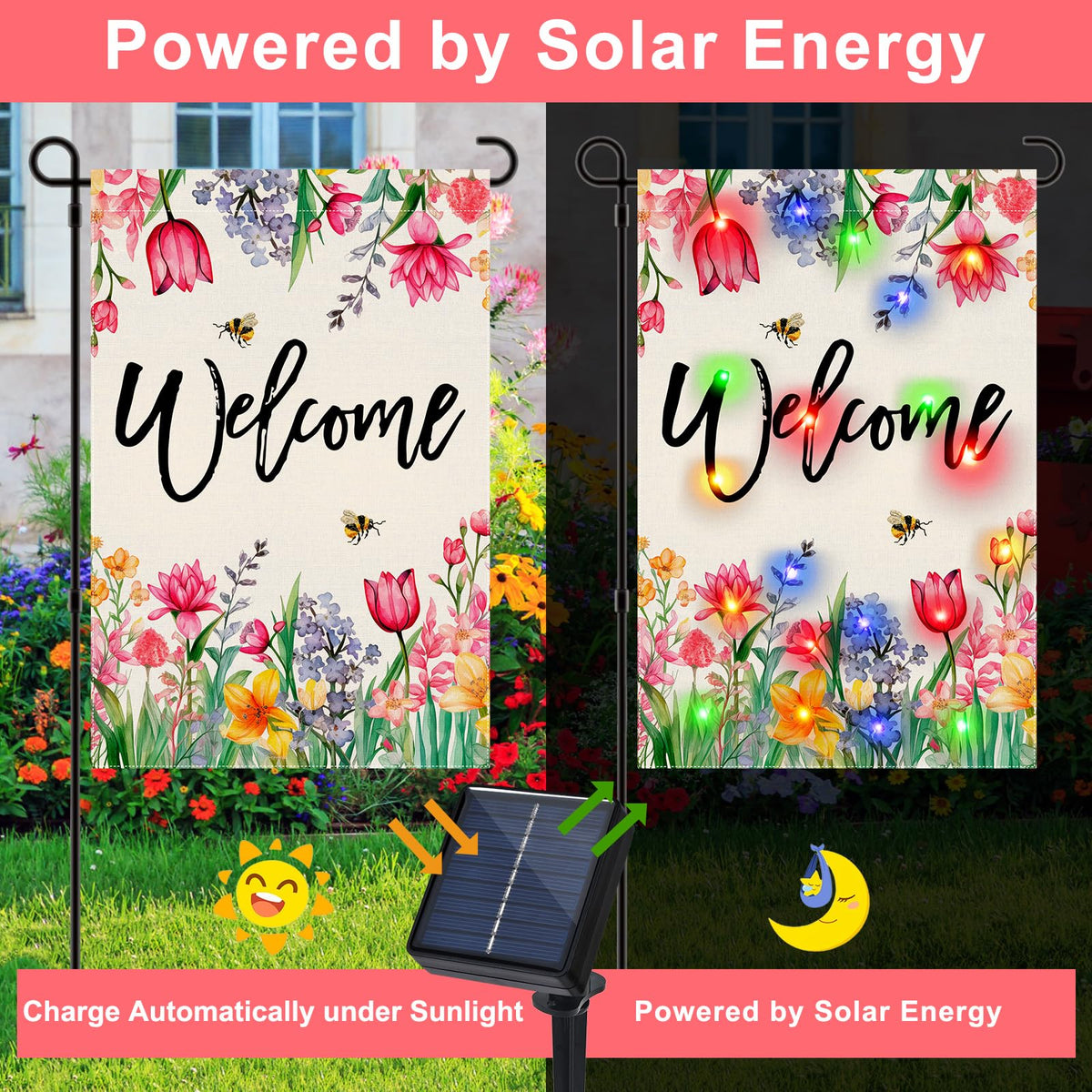 Gosuoa double-sided floral flag shows crisp designs from both sides
