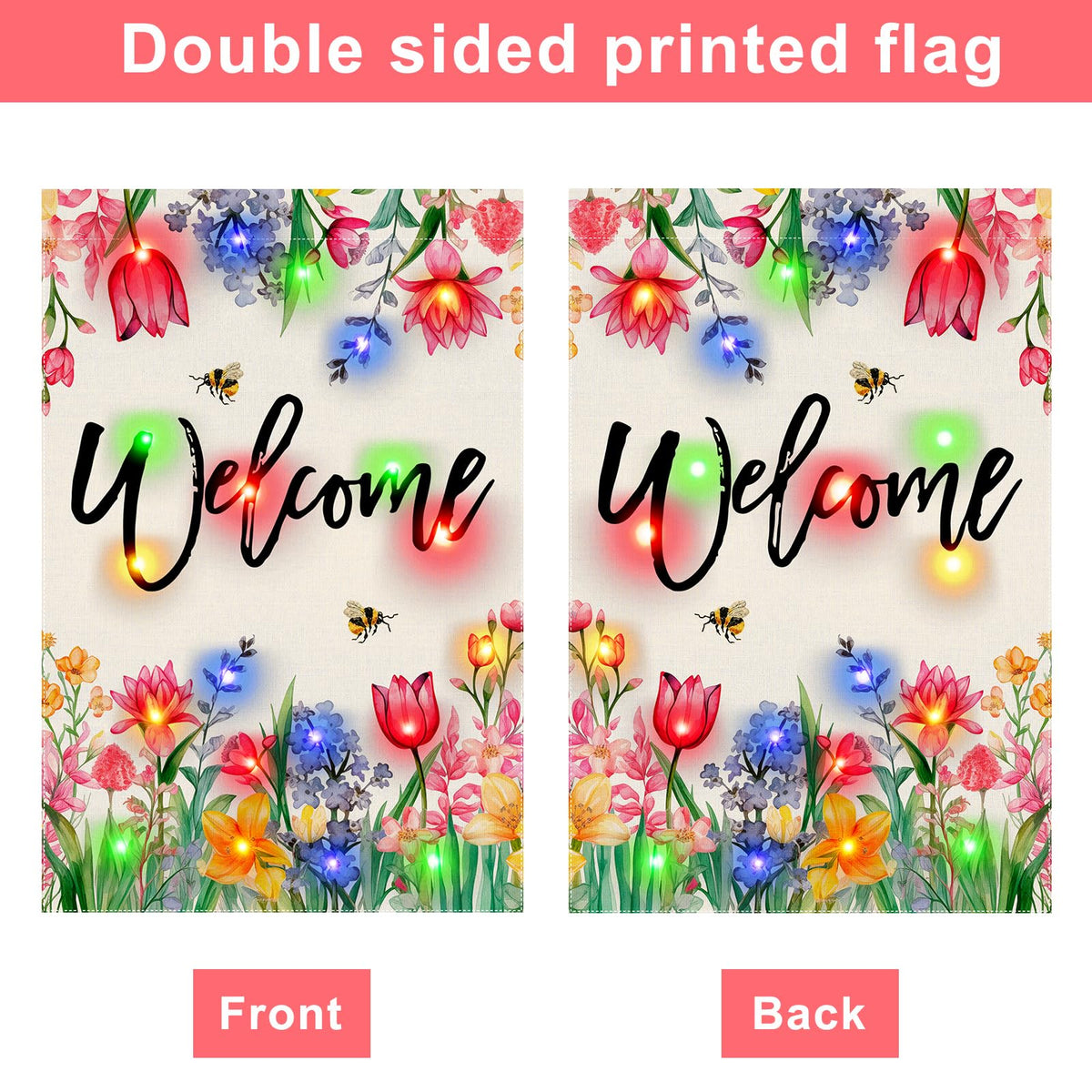 Gosuoa welcome-script glow flag emphasizes inviting home entrance after dark