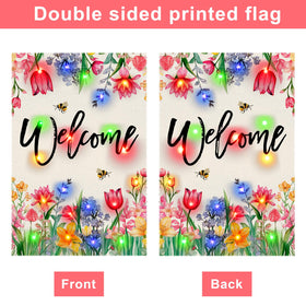 Gosuoa welcome-script glow flag emphasizes inviting home entrance after dark