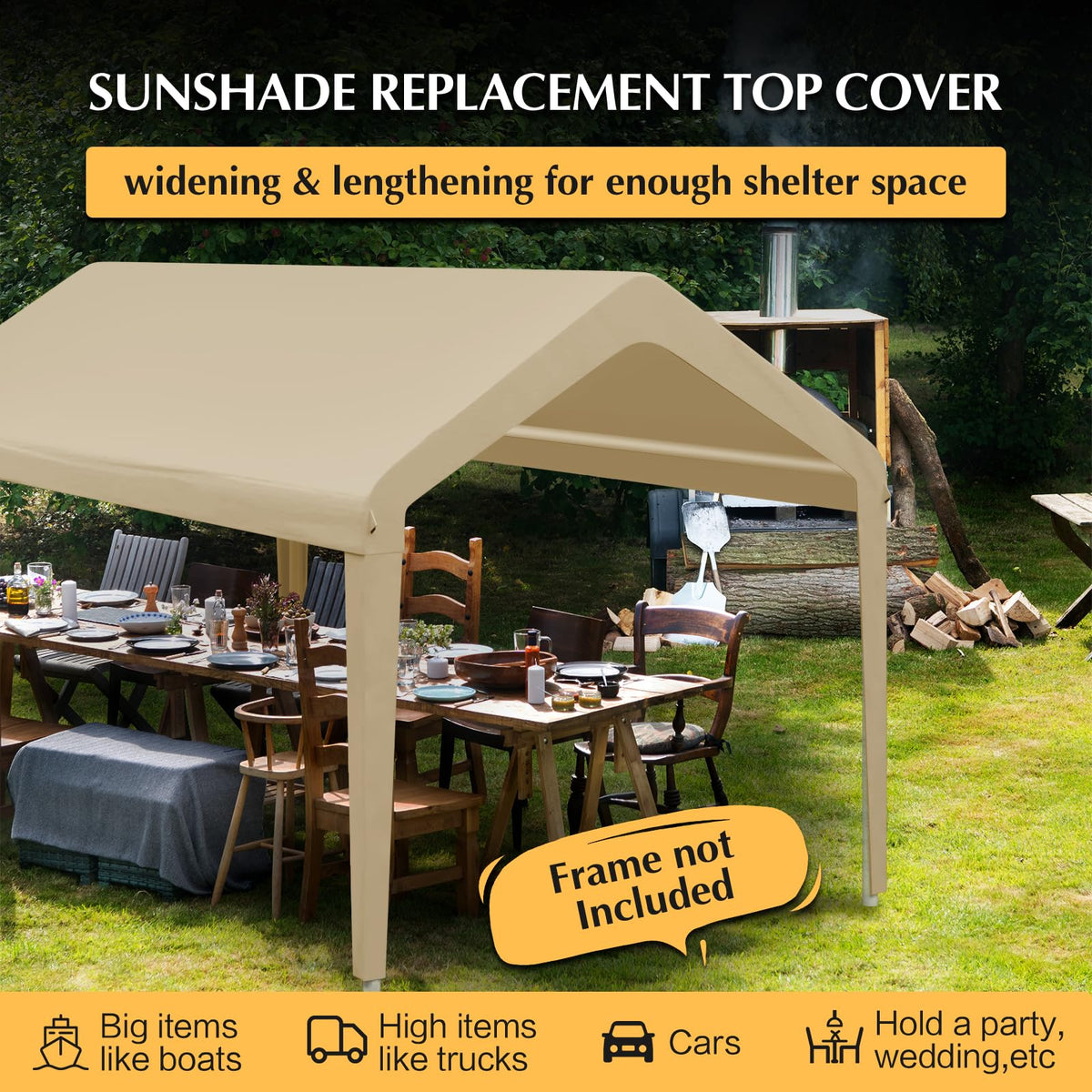 GOTRUTH beige carport top cover closeup showing fabric and fit