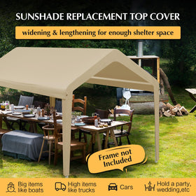 GOTRUTH beige carport top cover closeup showing fabric and fit