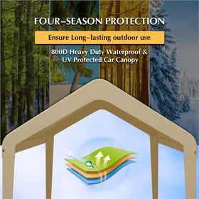 GOTRUTH beige waterproof 800D carport cover for all-weather use