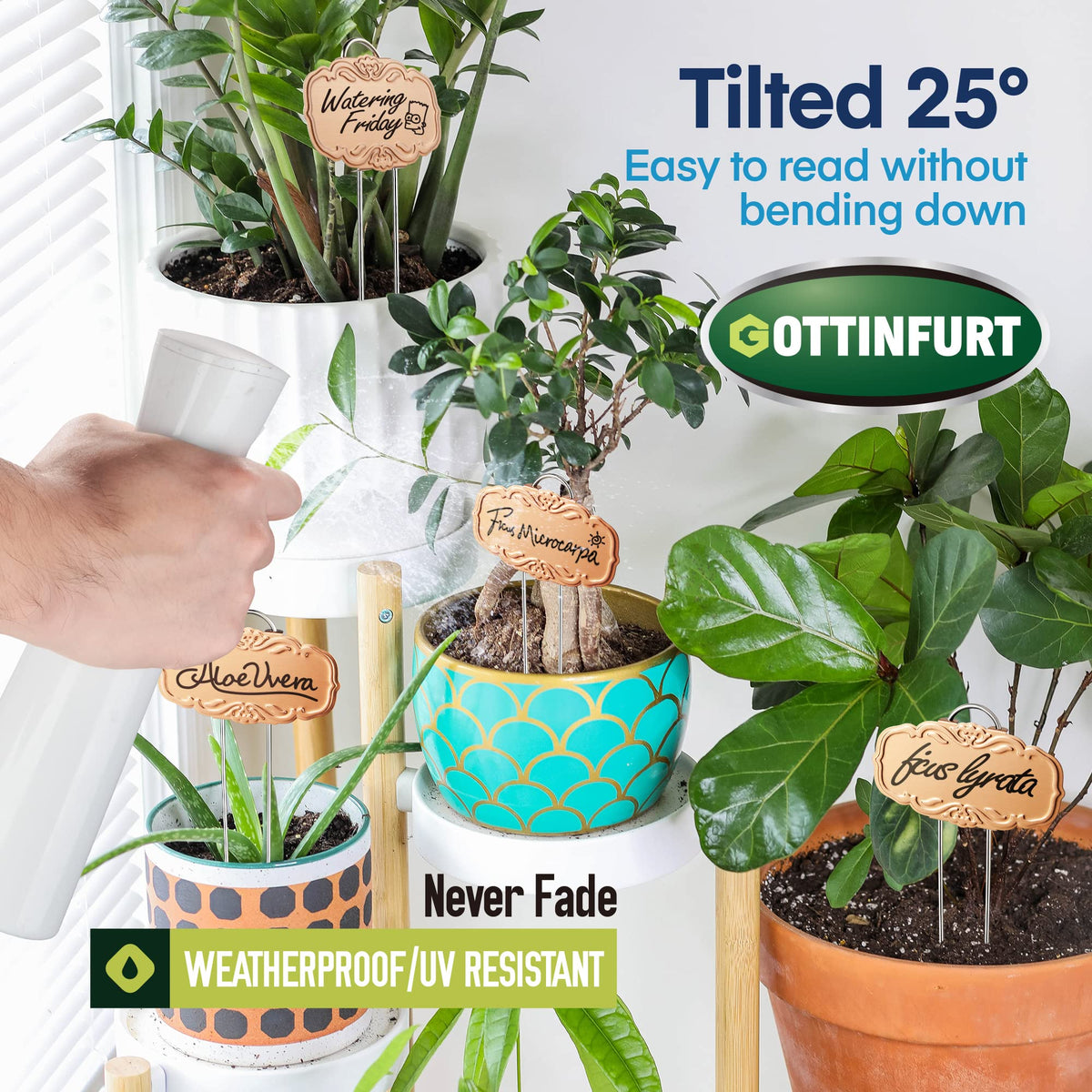 Gottinfurt arch-design nameplates add decorative order to gardens.