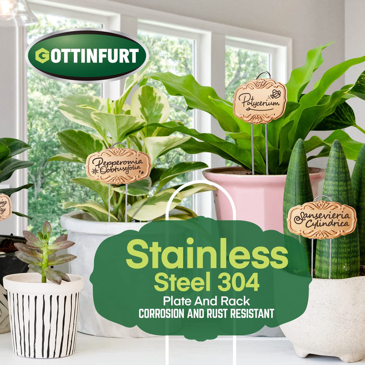 Gottinfurt stainless steel plant marker designed for easy, durable labeling outdoors.