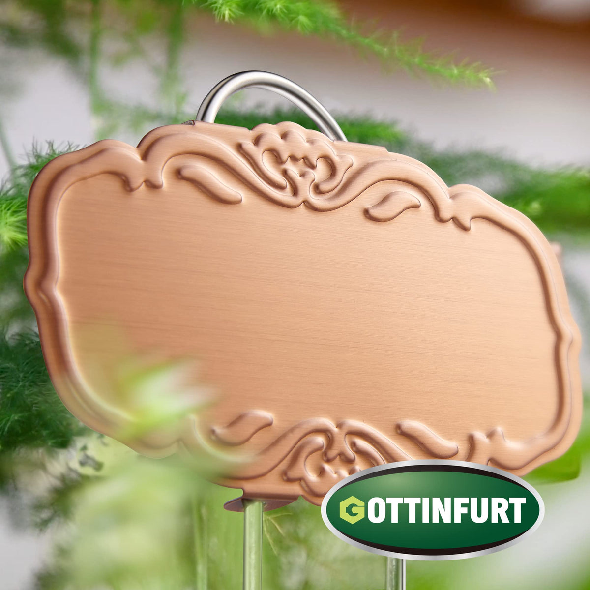 Gottinfurt titanium-coated label withstands weather and resists corrosion.