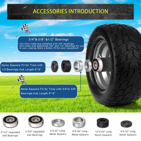 GOUEN side view of 11x6-00-5 flat-free tire on mower.