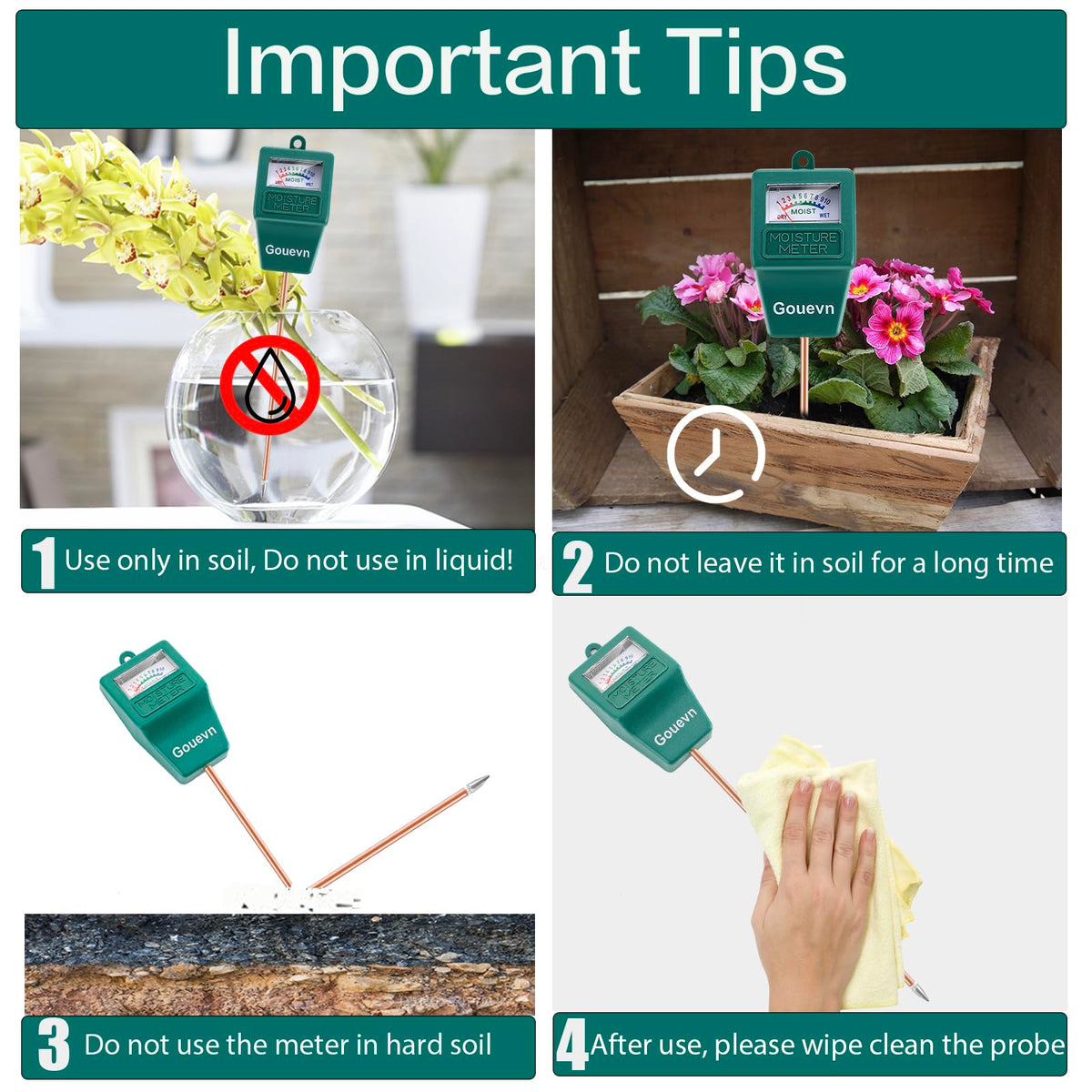 Gouevn large-pot plant moisture meter for outdoor or indoor use
