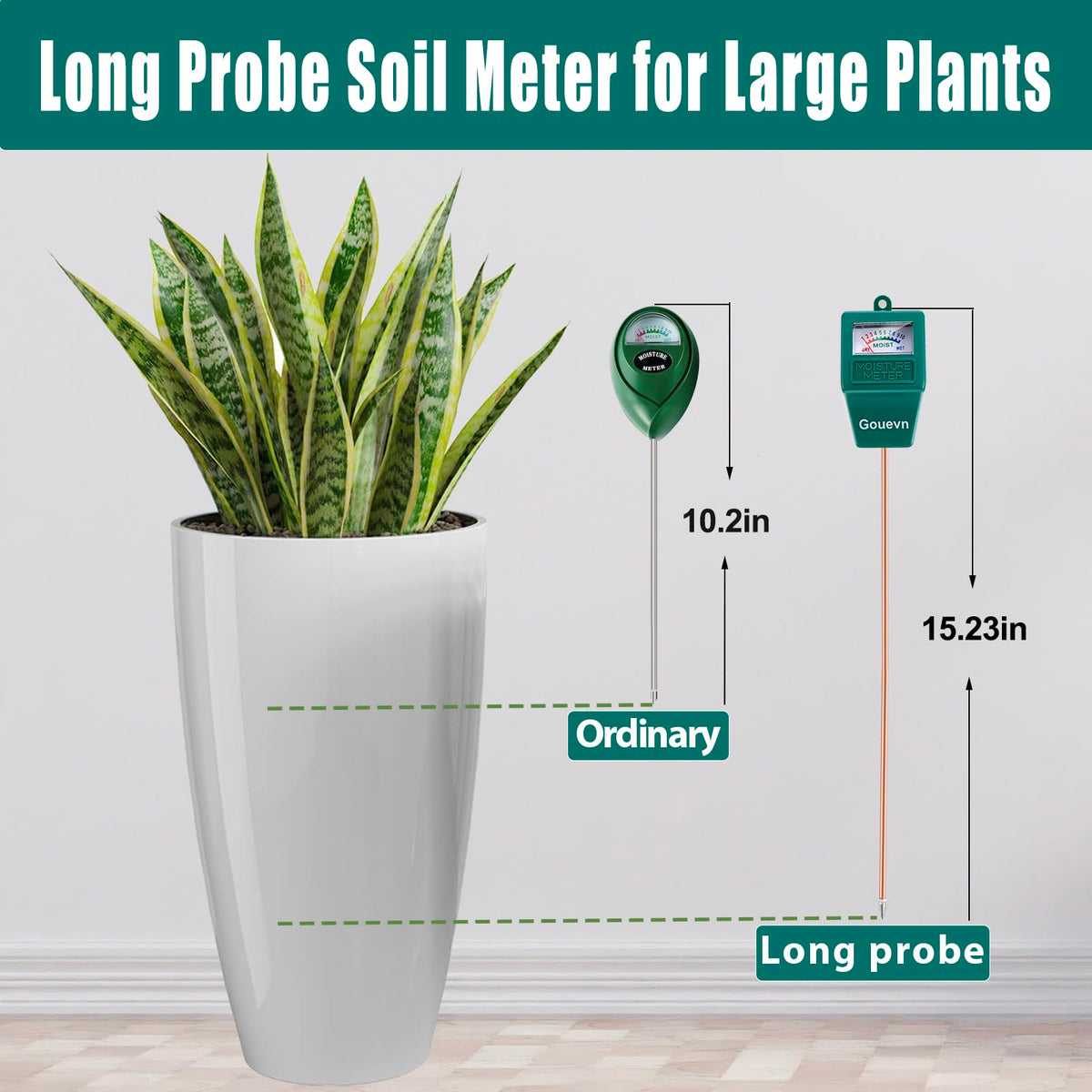 Gouevn no-battery-needed moisture meter displays quick readings for pots