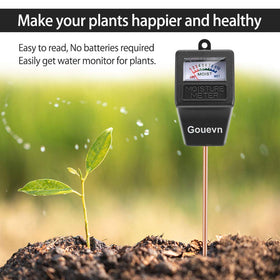 Gouevn plant moisture meter in use with indoor and outdoor plants.