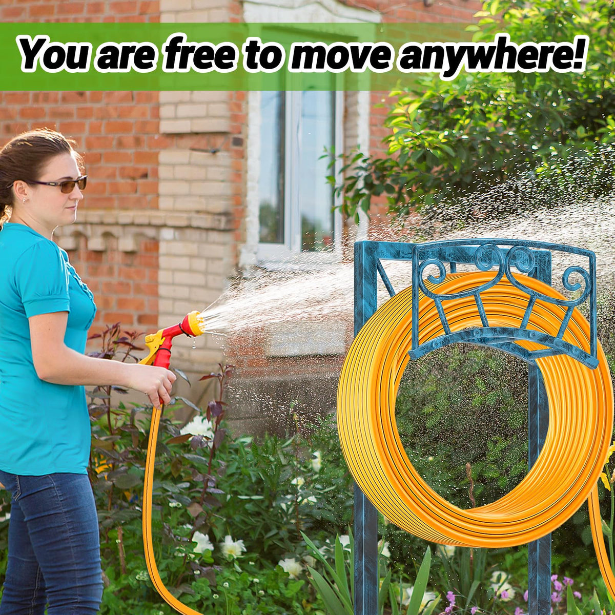 Gouisalin 150ft hose capacity holder keeps long hoses tidy and ready.