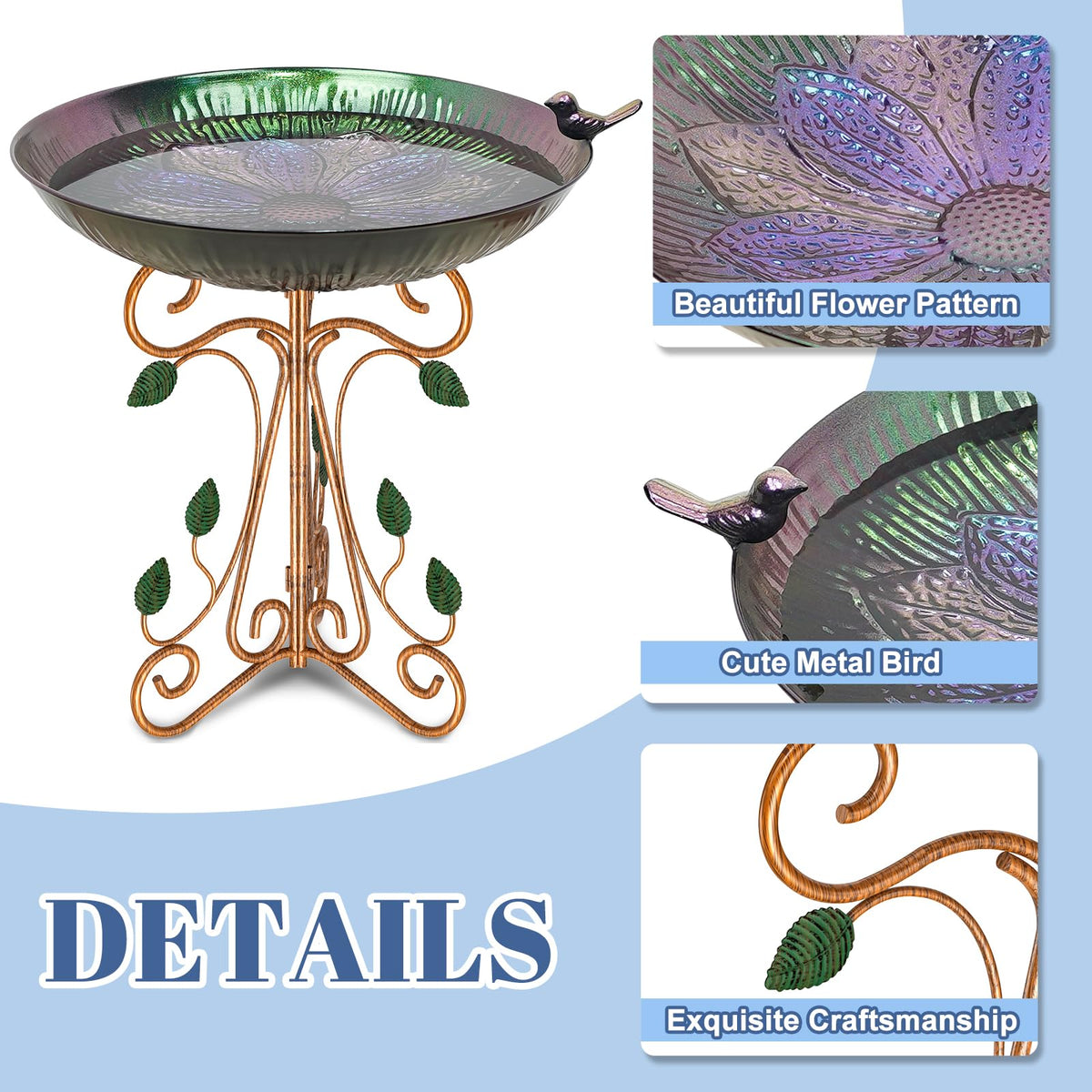 Gouisalin bird bath with rust proof coating stands up to weather
