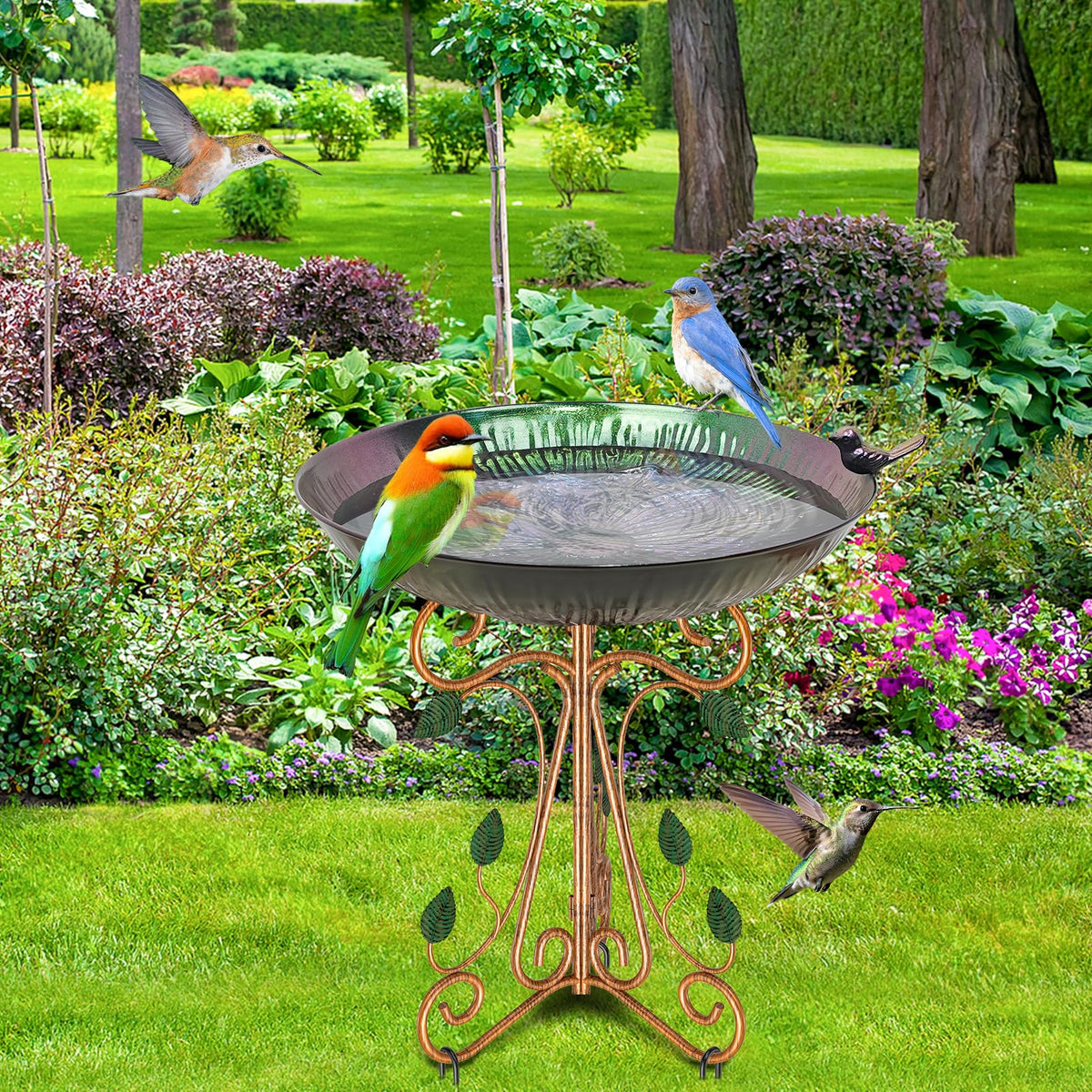 Gouisalin cast iron bird bath adds elegant outdoor decor