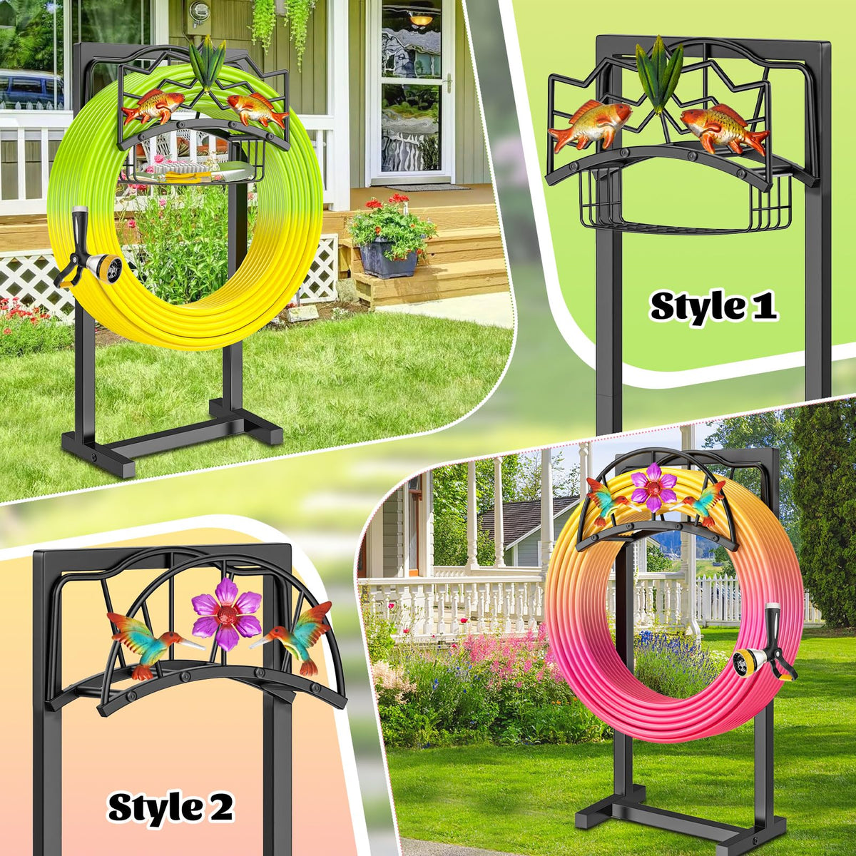 Gouisalin decorative hose holder with goldfish and plant motif enhances curb appeal