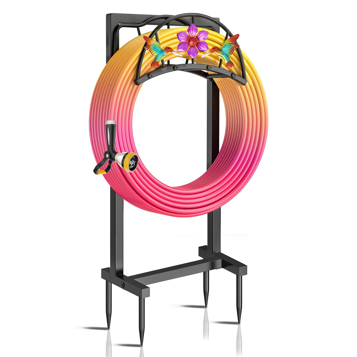Gouisalin garden hose holder with four spikes provides a stable base for hoses