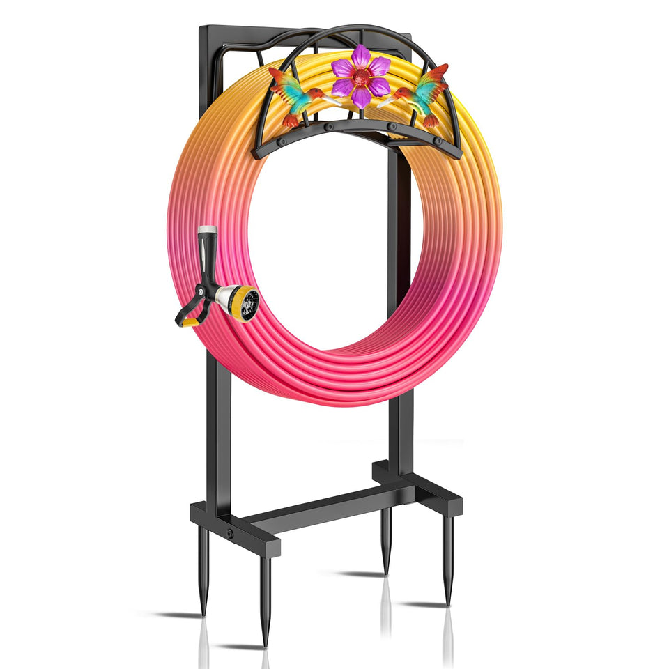 Gouisalin garden hose holder with four spikes provides a stable base for hoses