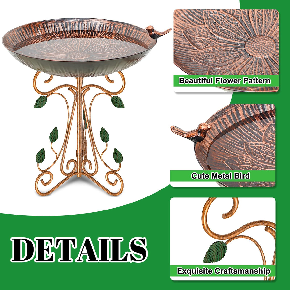Gouisalin metal bird bath with rust-proof coating withstands weather year after year.