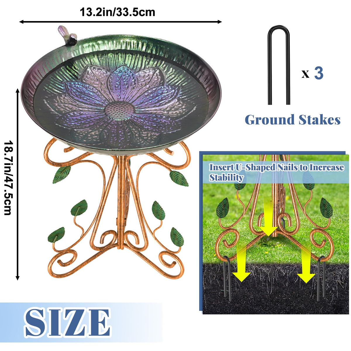 Gouisalin outdoor bird bath pedestal provides sturdy, rust resistant support