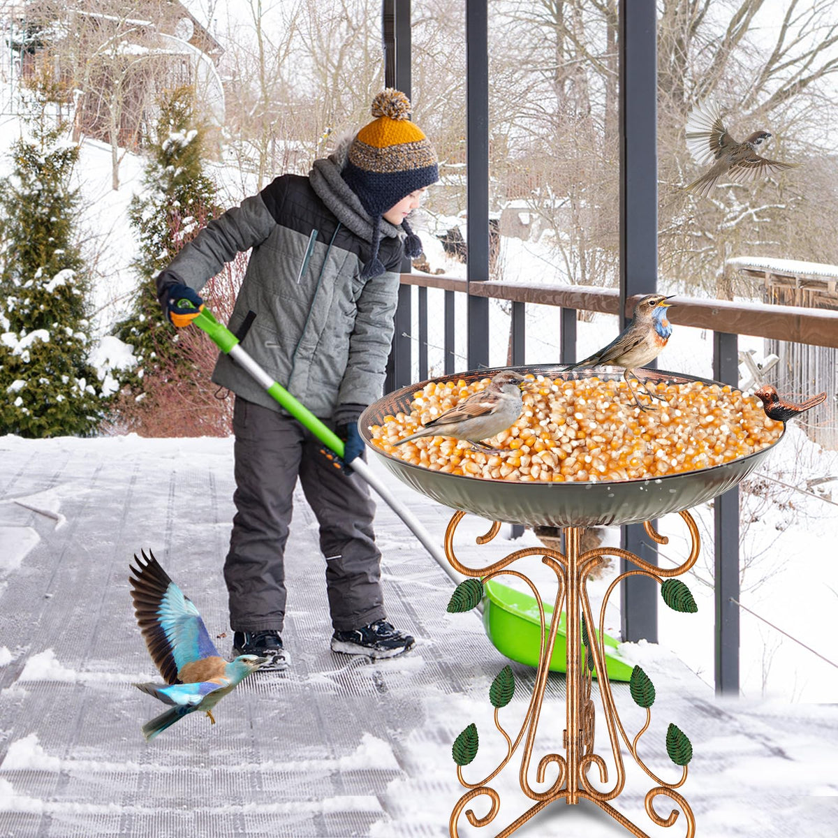 Gouisalin outdoor birdbath decor creates a welcoming garden focal point.