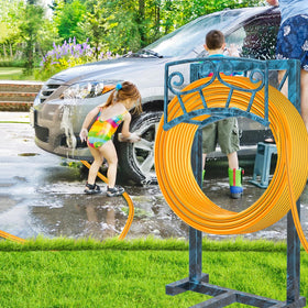 Gouisalin outdoor yard storage keeps hoses and cords organized outside.