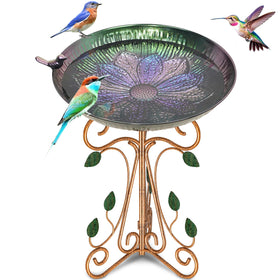 Gouisalin vintage bird bath with edge statue attracts birds to drink and bathe