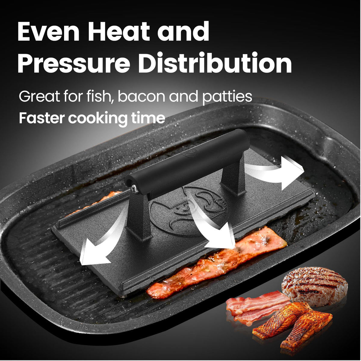 Gourmet Easy cast-iron press with heat-resistant silicone handle, lasting kitchen companion