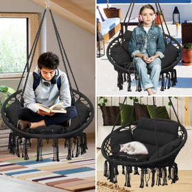 Goutime hammock chair features 100% handmade cotton weave for soft relaxation.