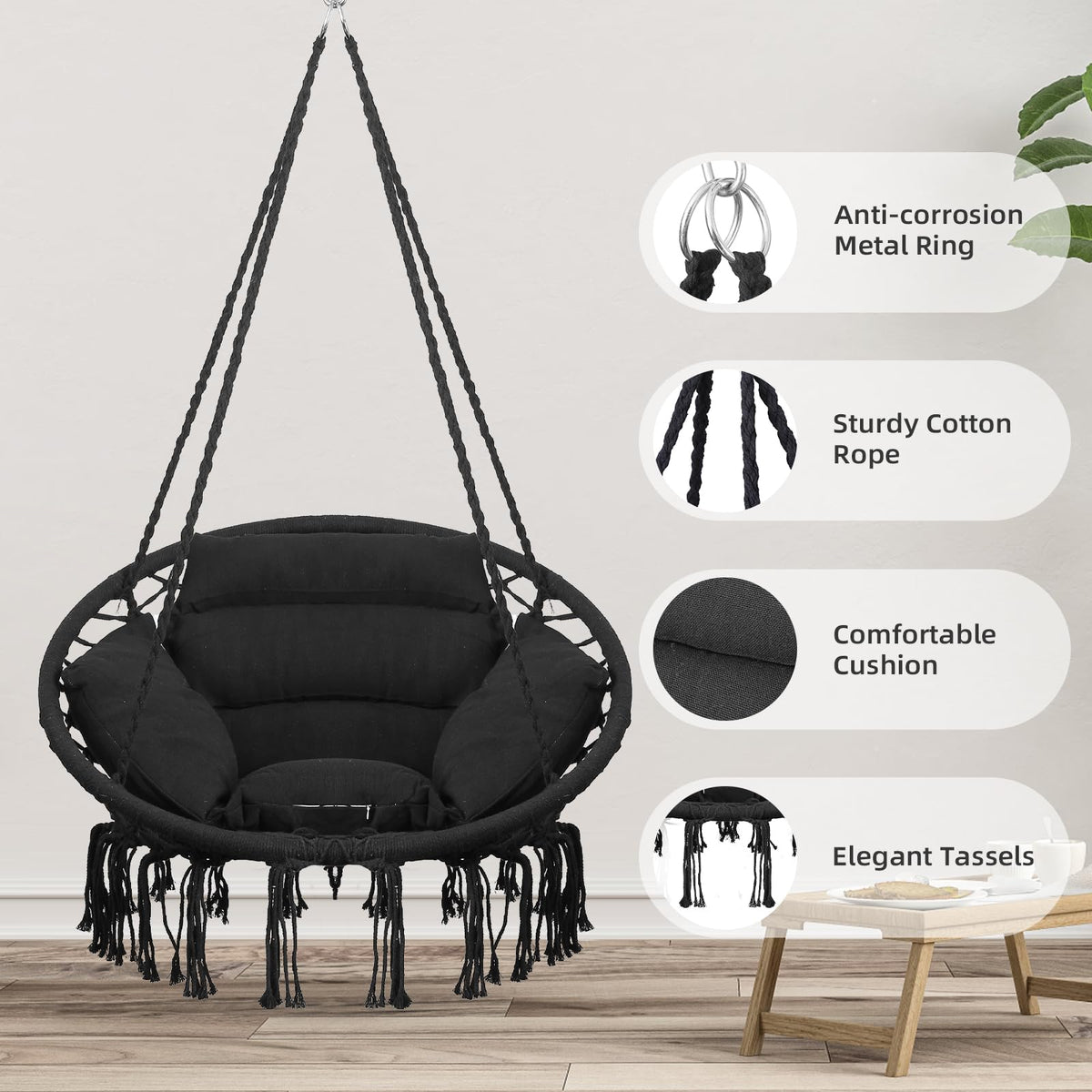 Goutime hammock chair back cushion with tassels adds cozy boho comfort.