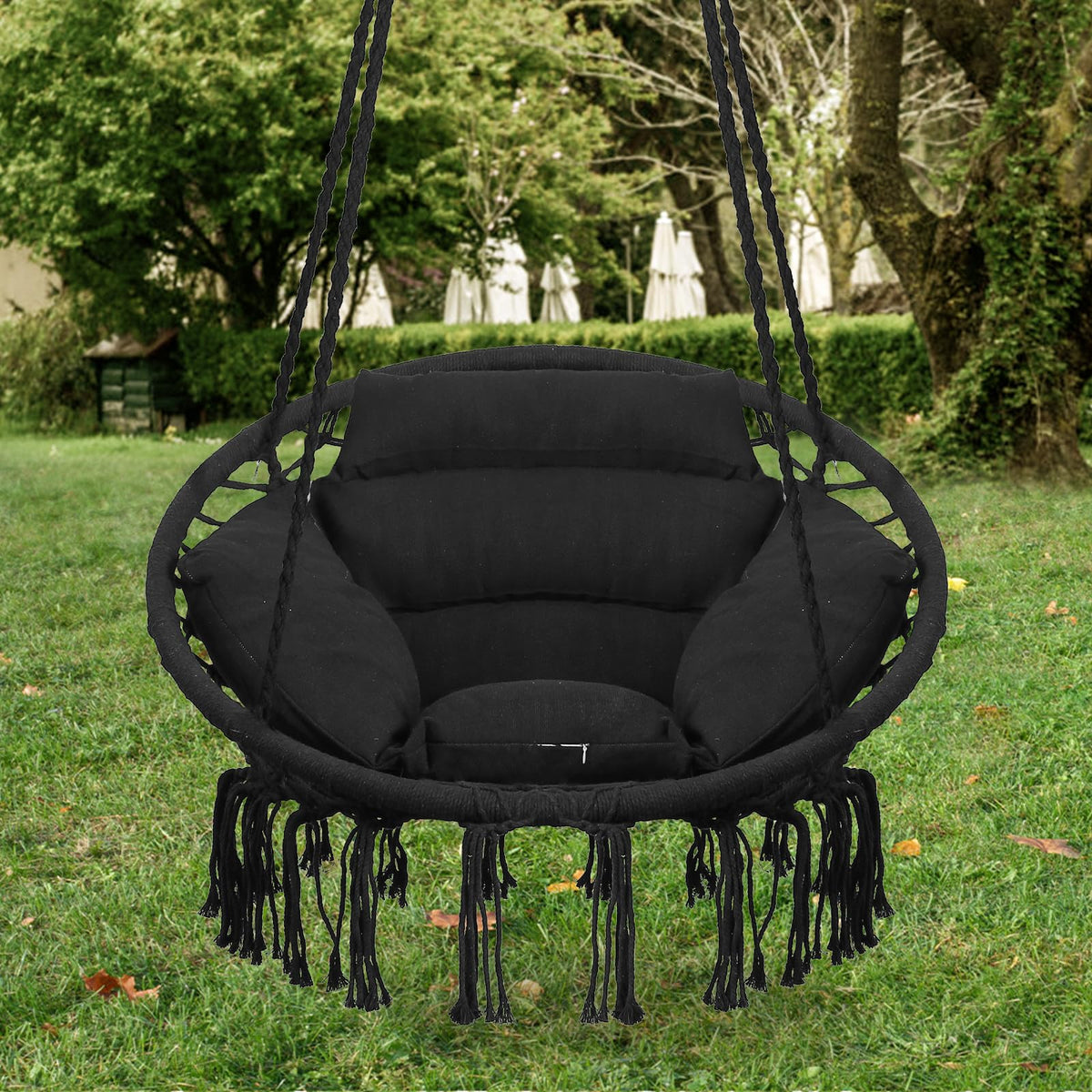 Goutime boho hammock chair perfect for patio and porch spaces.