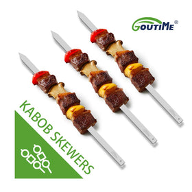 GOUTIME koobideh skewers with no-wood handle for hygienic, durable grilling