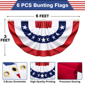 Govetom patriotic bunting on railing, vivid red white blue for festive curb appeal.