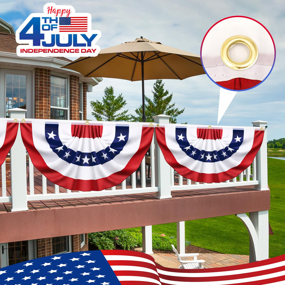 Govetom window-decor usa bunting, adds patriotic flair to seasonal settings.