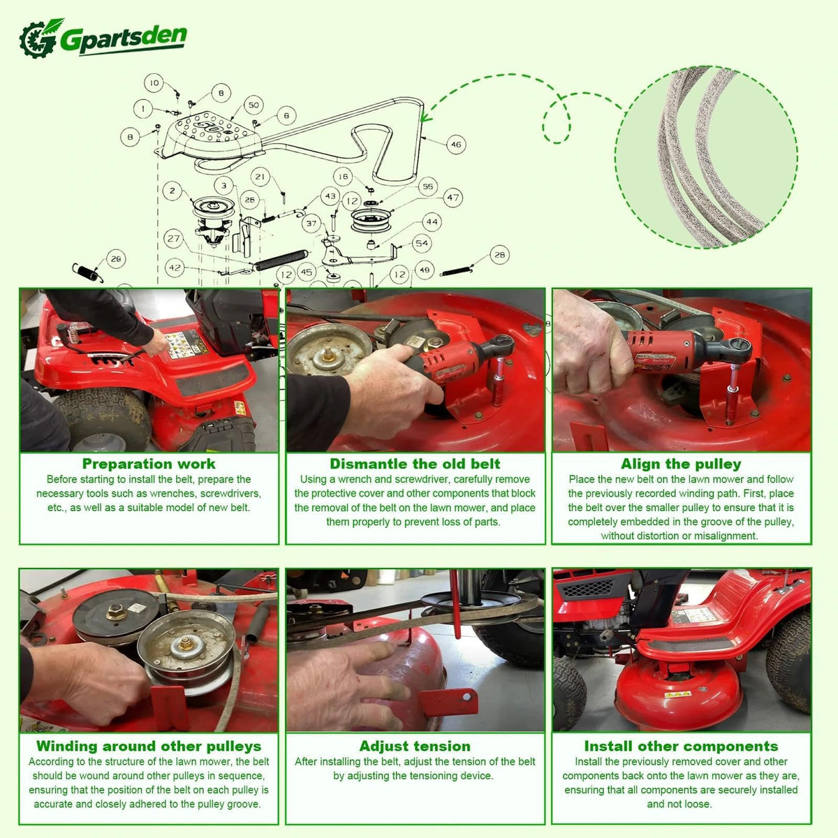 Gpartsden belt close-up with 5/8-inch width and rugged construction