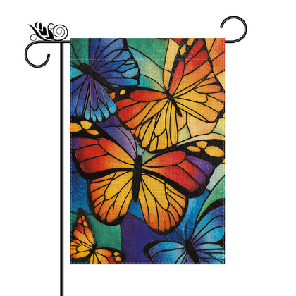 GPGHE Butterfly Garden Flag front view with vivid butterflies, weather-resistant outdoor decor.