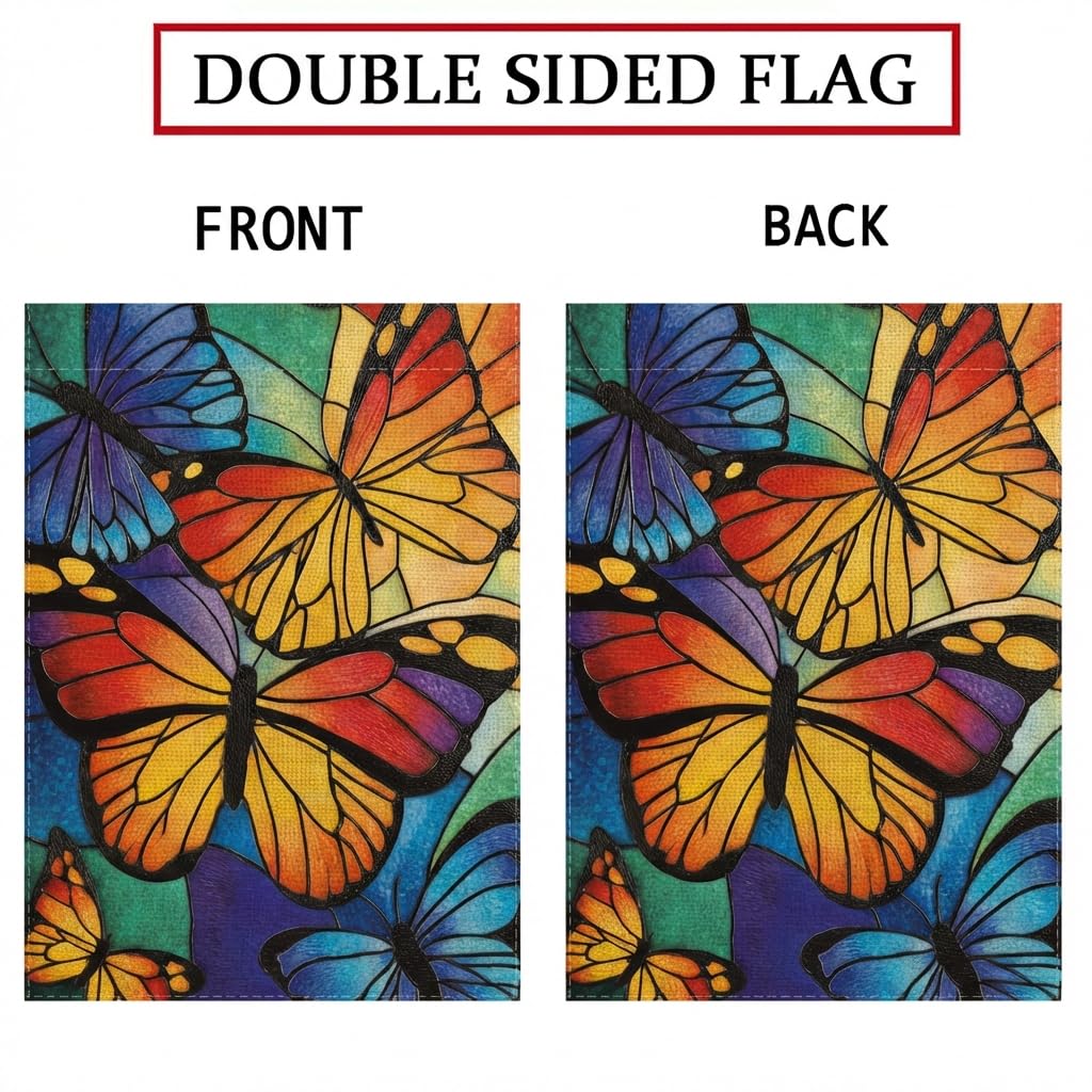 GPGHE Butterfly Garden Flag side view highlighting double-sided print for full visibility.