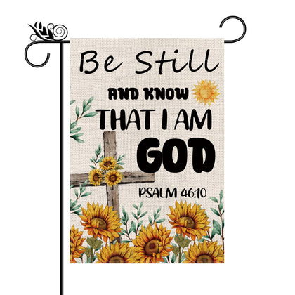 GPGHE Christian garden flag with cross and sunflowers, weather-resistant outdoor decor.