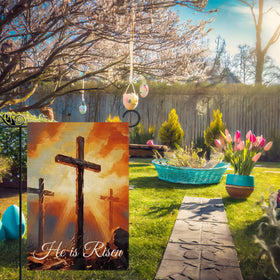 GPGHE Easter garden flag vibrant prints capture attention in a garden or doorway