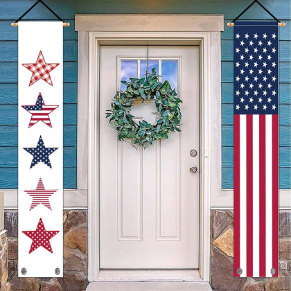 GPGHE Fourth of July door banner with stars and stripes, enhances curb appeal for holidays.