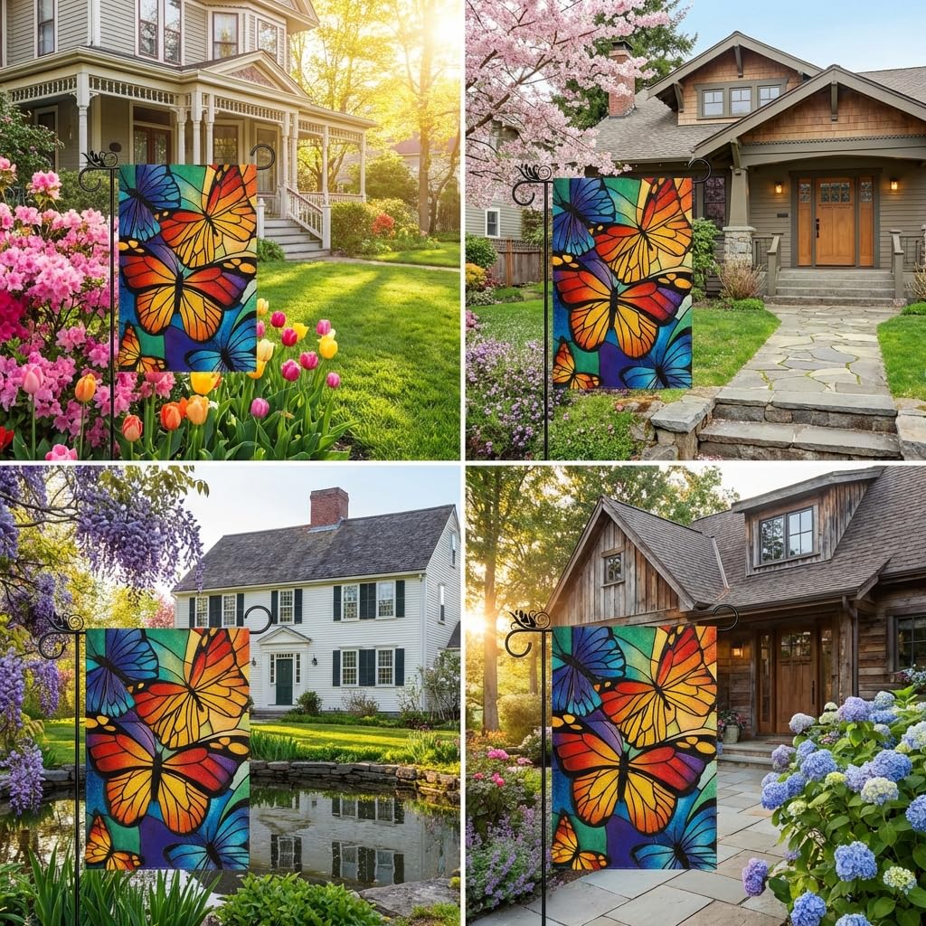 GPGHE Garden Yard Decor Butterfly Flag ideal for patios, doors, and entryways.