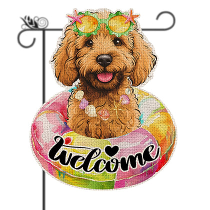 GPGHE Golden Doodle Decor flag front view, vibrant outdoor charm
