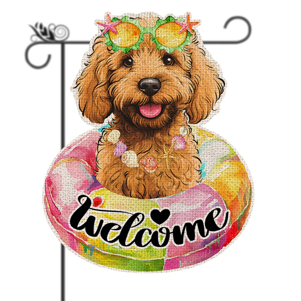 GPGHE Golden Doodle Decor flag front view, vibrant outdoor charm